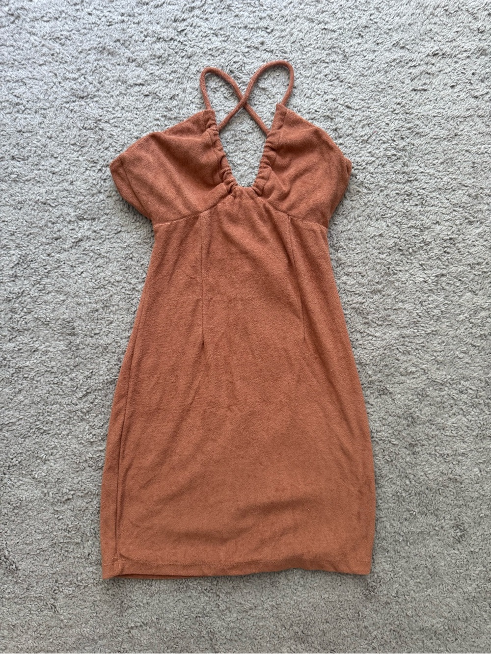 Princess Polly Tan Terry Halter Mini Dress - Picture 2 of 4